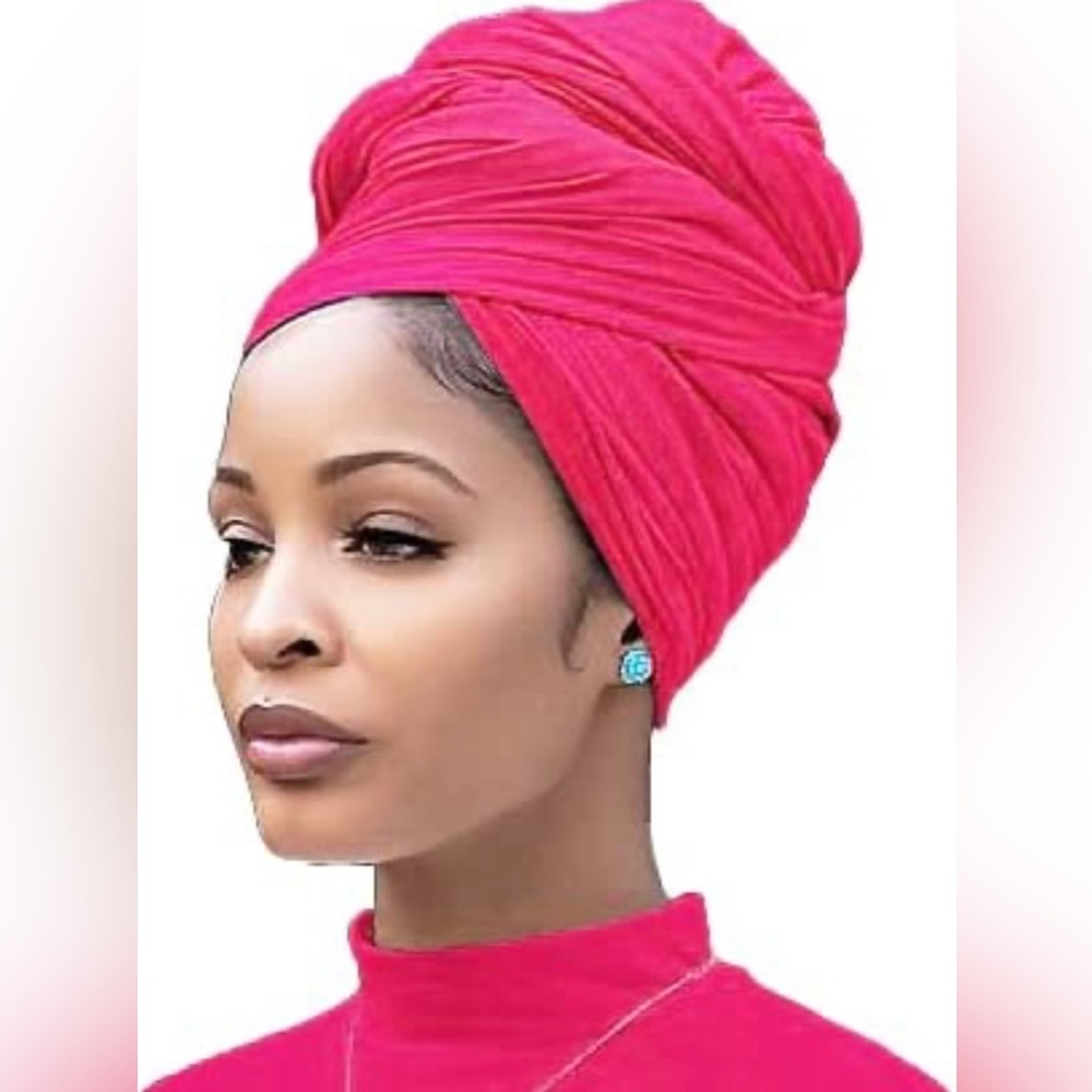 Hot Pink Stretch Turban African Head Wraps Scarf Soft Hijab for Locs Braids